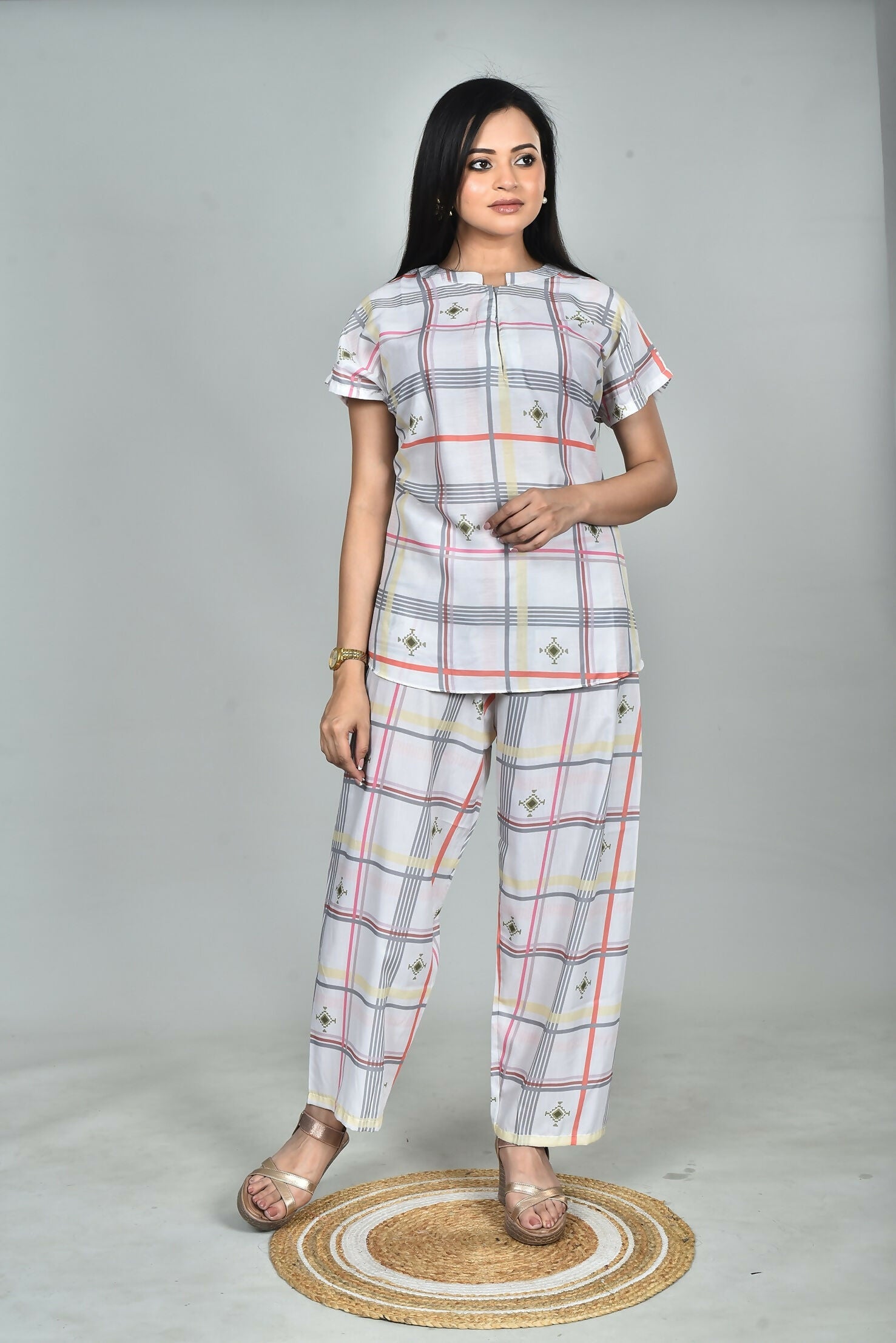 Morchari Digital Print Semi Muslin Co-Ord Set Top & Trouser-Multicolor | Grocsy