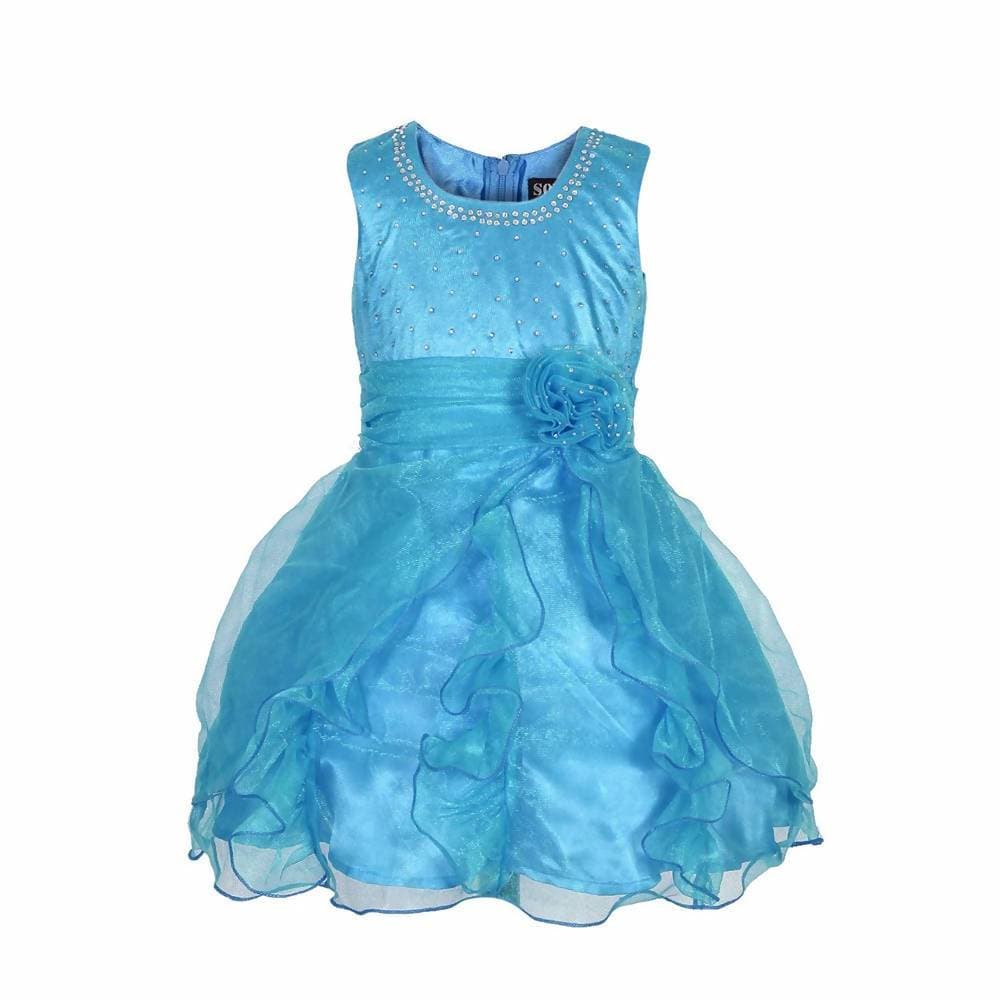 Asmaani Baby Girl's Sky Blue Satin Knee Length Frock (AS-DRESS-22142) | Grocsy