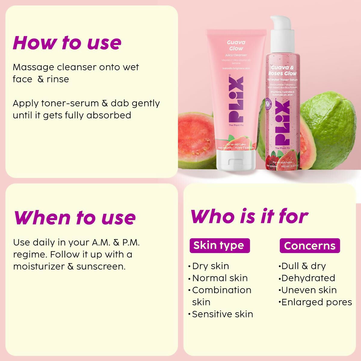 PLIX The Plant Fix Glow bright with Vitamin C Cleanser & 2-in-1 Toner Serum | Grocsy