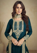 Vastranavya Gorgeous Teal Faux Georgette with Embroidery 3mm Sequence & Coding Work Pakistani Straight Pant Suit | Grocsy