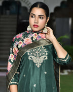 Vaasva Women's Silk Emboidered Solid Pant Set & Digital Printed Dupatta | Grocsy