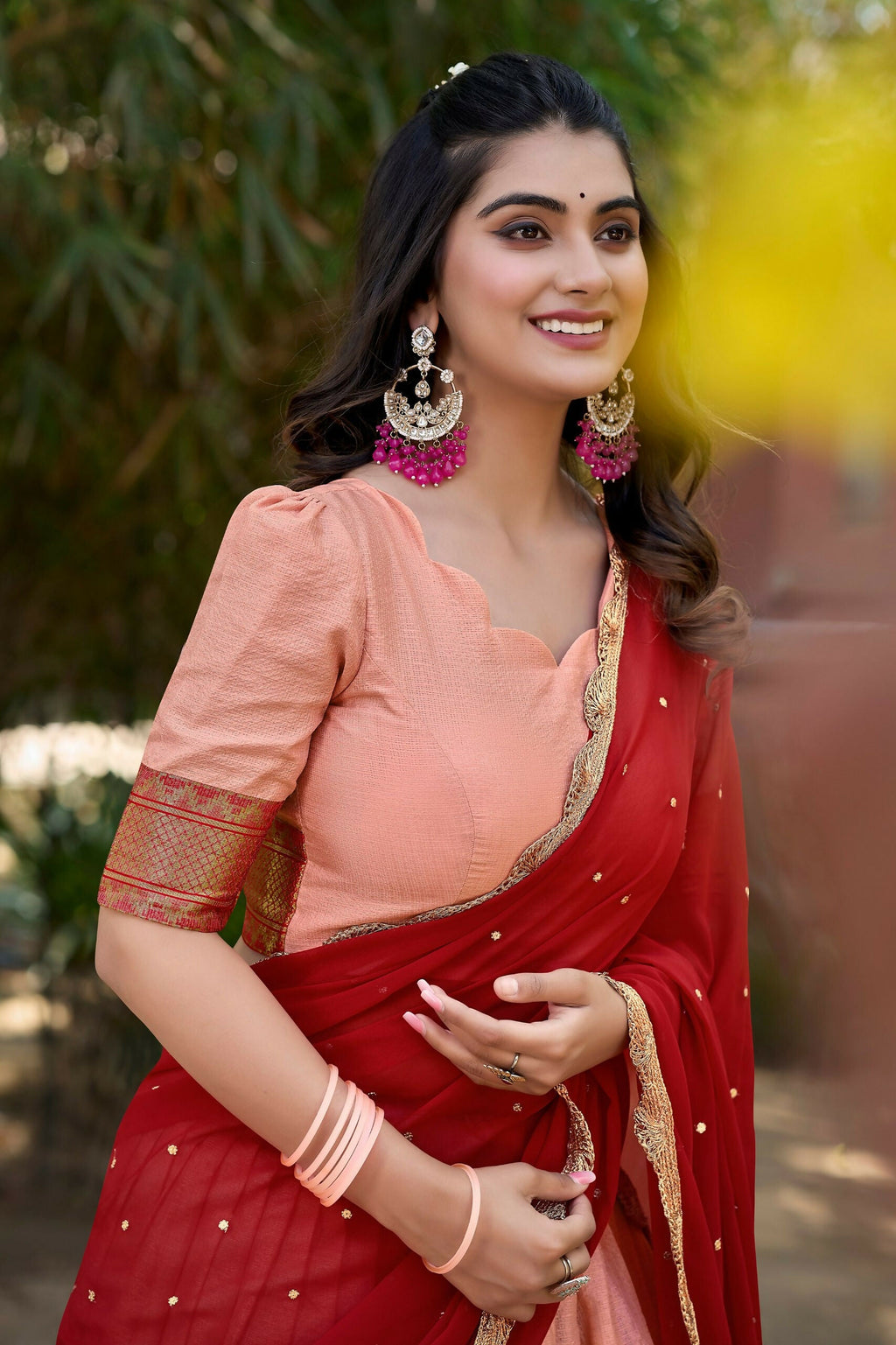 Vastranavya Stunning Cotton Silk Thread Embroidery Work Lehenga Choli - Peach | Grocsy