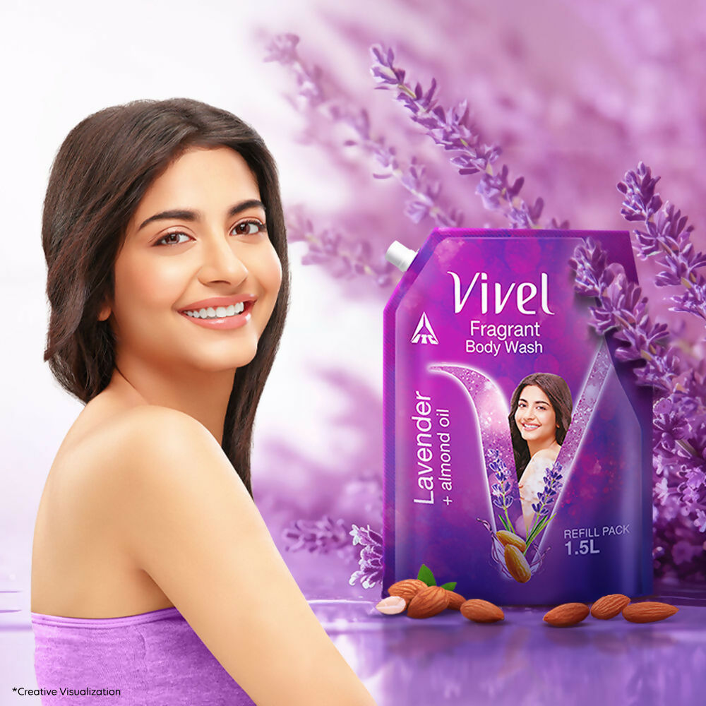 Vivel Fragrant Body Wash Lavender & Almond Oil Shower Gel Supersaver XL Refill Pouch | Grocsy