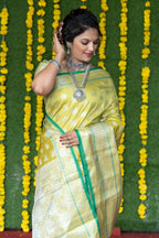 Jyoti Fashion Women's Green Soft Handloom Silk Zari Woven Saree with Blouse | Grocsy