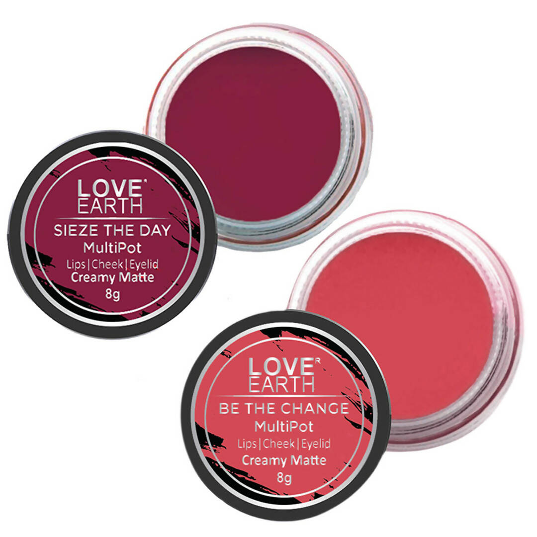 Love Earth Lip Tint & Cheek Tint Multipot Combo (Rose Pink & Raspberry Pink) | Grocsy
