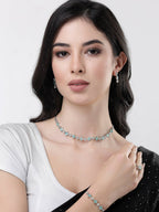NVR Women Silver Plated & Blue Cz Stone Handcrafted Jewellery Set | Grocsy