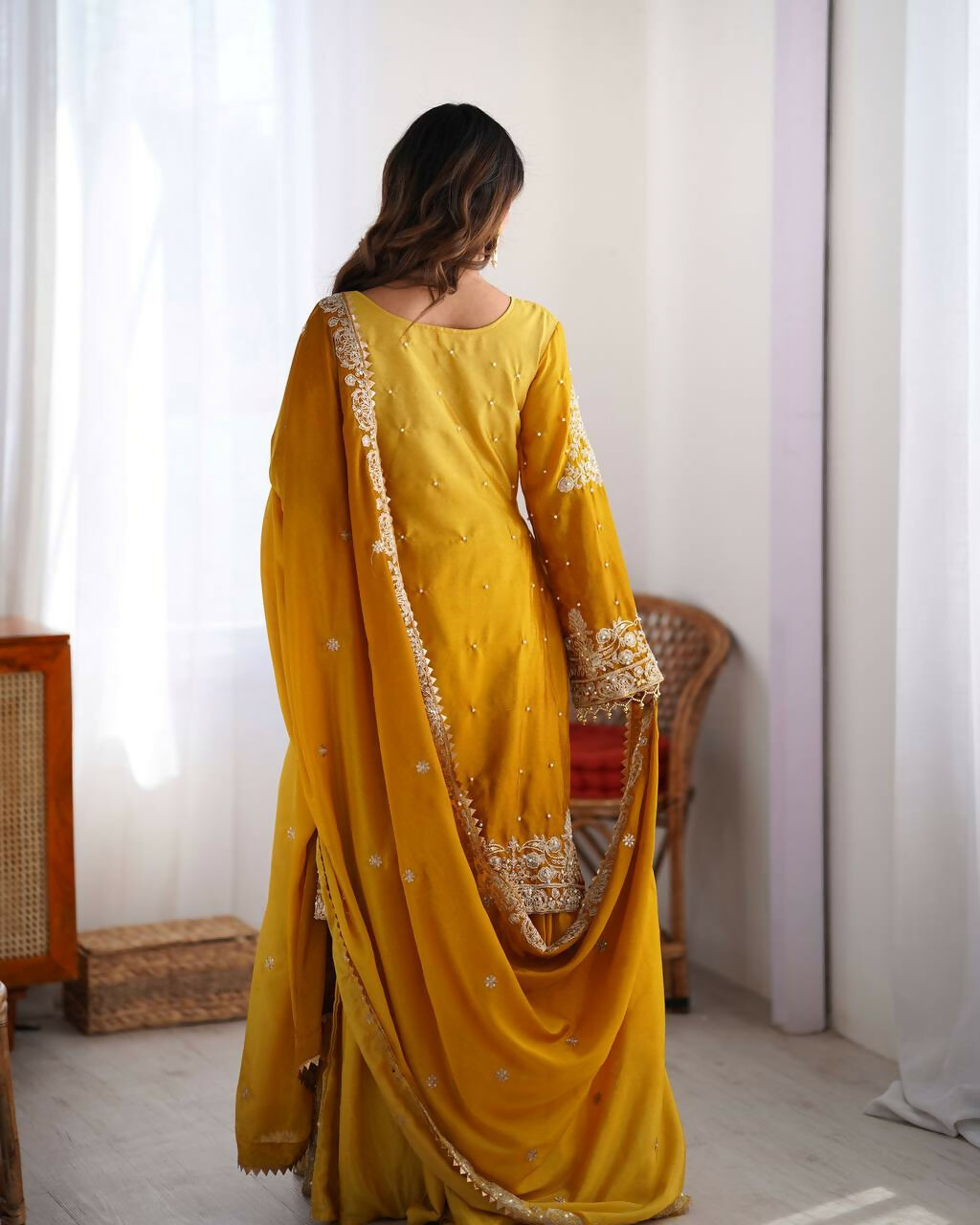 The52 Women's Beautiful Chinon silk Fabric Embroidery Work Straight Kurta Palazzo and Dupatta Set | Grocsy
