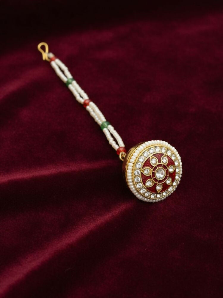 NVR Women Gold Plated CZ Stone Borla Maang Tikka | Grocsy