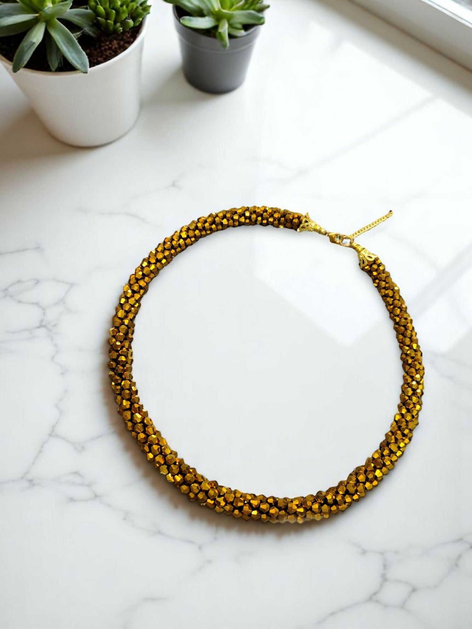 Inhanns Noor-E-Jalwa – Handmade Crystal Bead Necklace -Adjustable - Golden Only Necklace | Grocsy