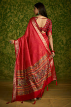 Joban Fashion Red Velvet Tussar Silk with Foil Print Saree | Grocsy