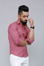 Miravan Men's Pink Regular Fit Floral Printed Cotton Casual Shirt | Grocsy