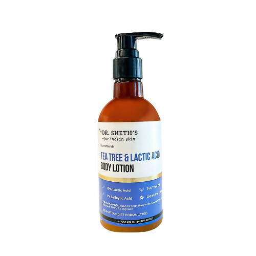 Dr. Sheth's Tea Tree & Lactic Acid Body Lotion - Ph Balanced, To Reduce Body Acne, Uneven Skin Tone | Grocsy