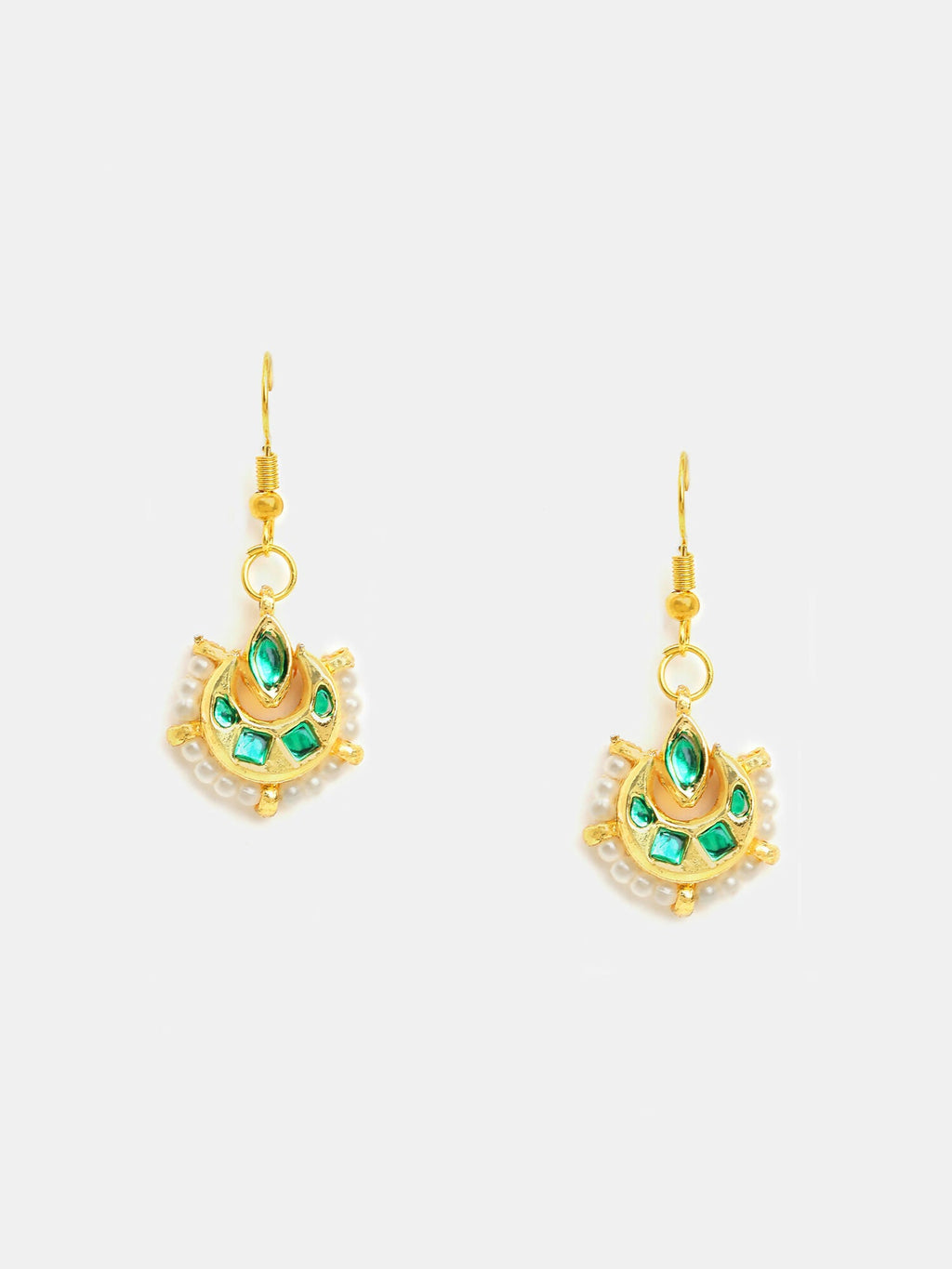 Ruby Raang Gold Green Kundan Earrings And Maang Tikka | Grocsy