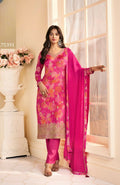 Anaita Magenta Chinon Stitched Suit with Multi Digital Print | Grocsy