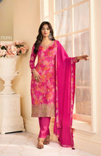 Anaita Magenta Chinon Stitched Suit with Multi Digital Print | Grocsy