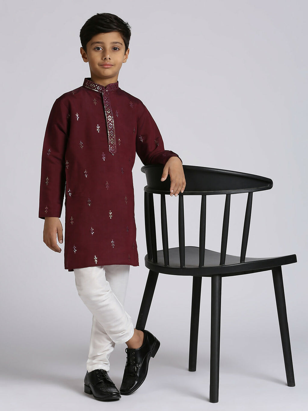 Joban Fashion Kids Island Traditional Ethnic Wear with Silk Sequence Embroidery Full Sleeves Kurta and Pyjama Set - Wine | Grocsy