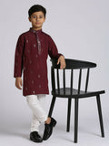 Joban Fashion Kids Island Traditional Ethnic Wear with Silk Sequence Embroidery Full Sleeves Kurta and Pyjama Set - Wine | Grocsy