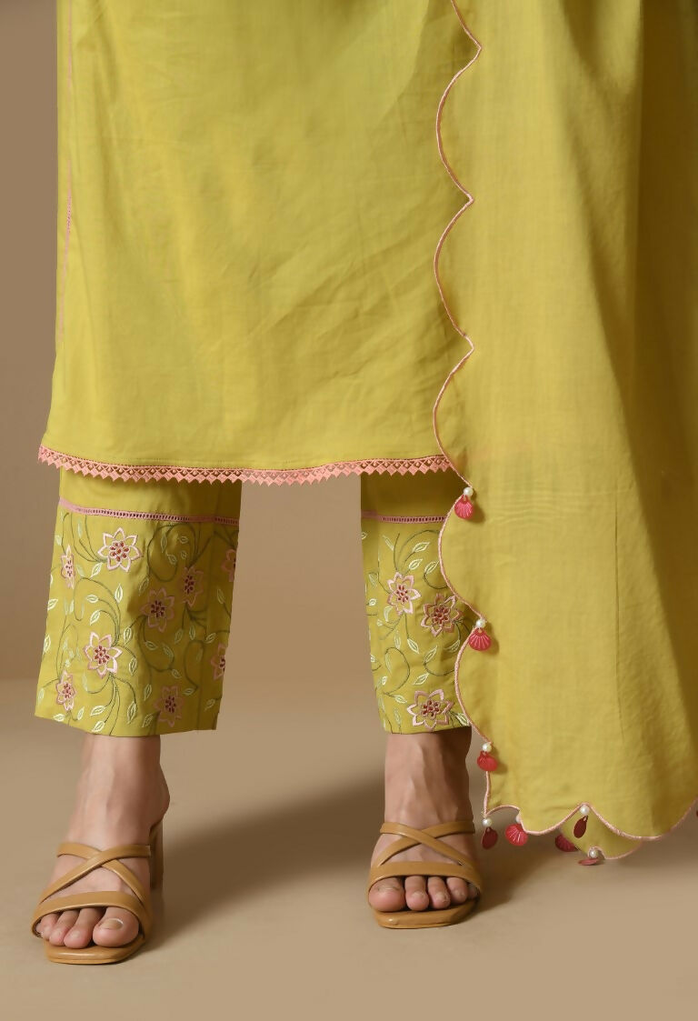 Joban Fashion Mehendi Cotton Kurta Set | Grocsy