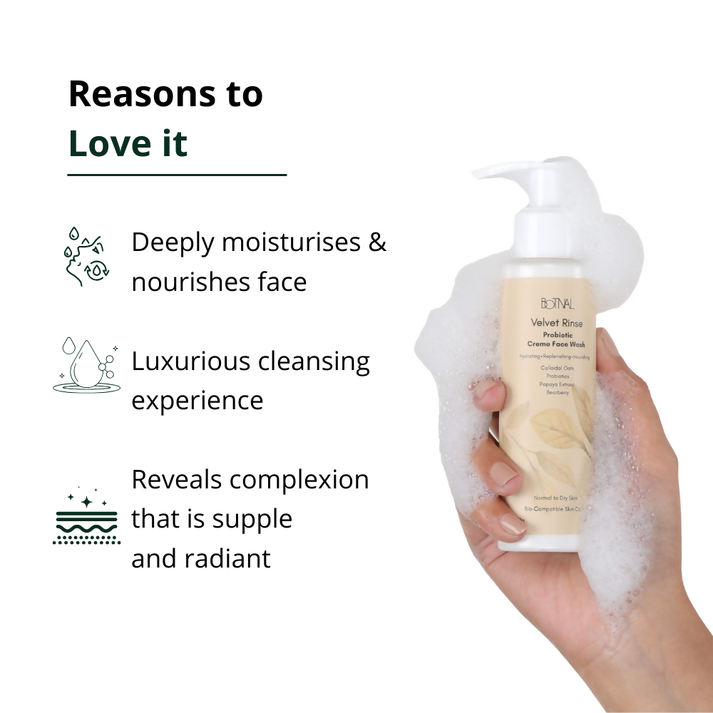 Botnal Velvet Rinse Probiotic Creme Face Wash with Colloidal Oats for Hydration | Grocsy