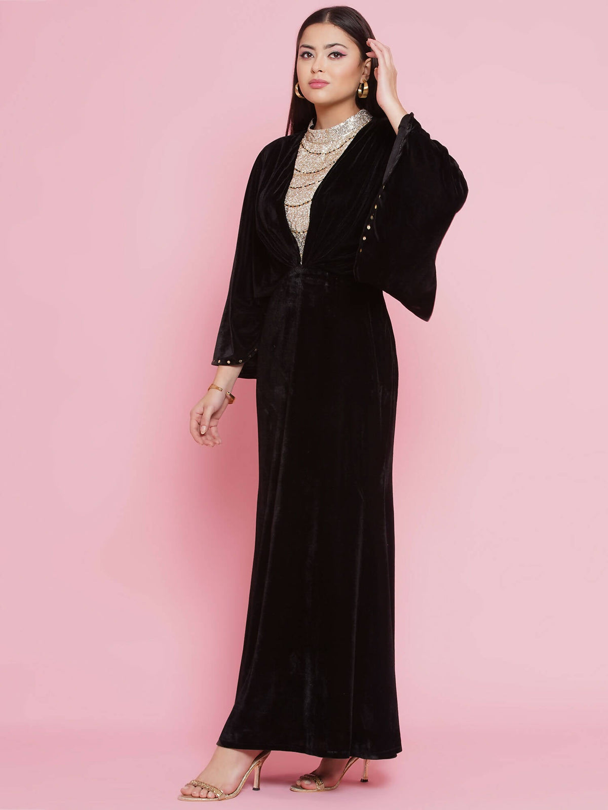 Women Republic Black Velvet Embellished Gown | Grocsy