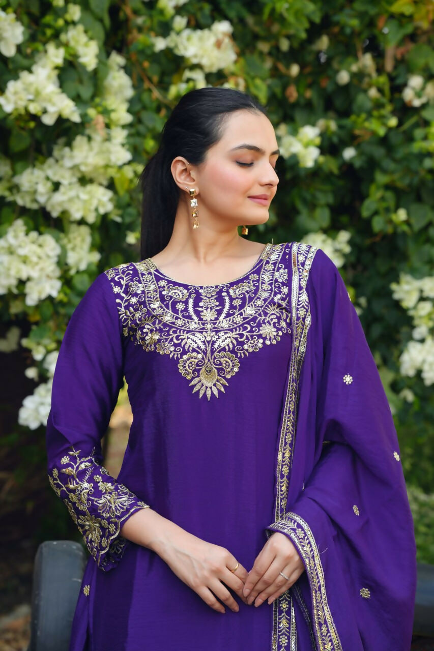 Joban Fashion Purple Georgette Embroidered Sharara Set | Grocsy