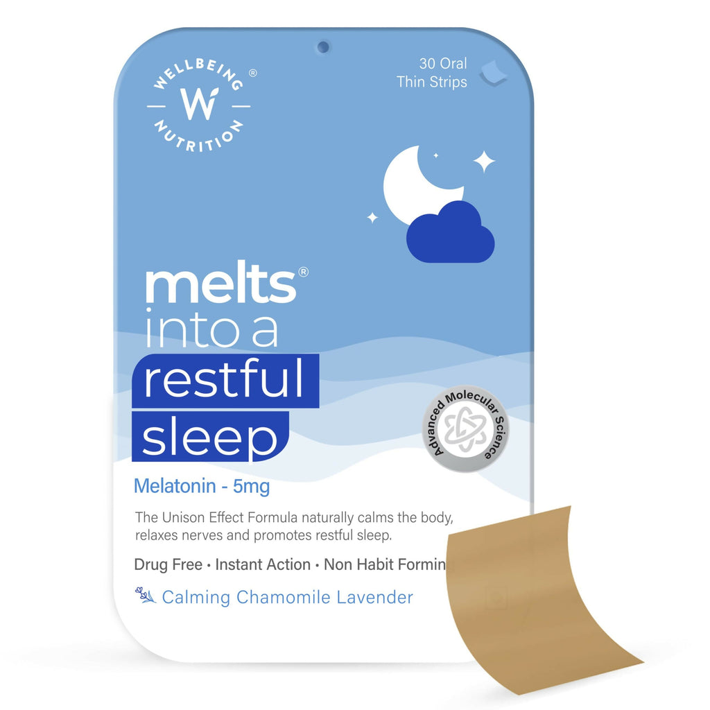 Wellbeing Nutrition Melts Restful Sleep Plant Based Oral Thin Strips - Calming Chamomile Lavender Flavor | Grocsy