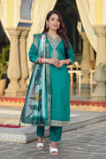 The52 Women's Beautiful Viscose Chanderi Fabric Embroidery Work Straight Kurta Pant and Dupatta Set | Grocsy