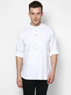 Even Apparels Band Collar White Color Pure Cotton Men's Kurta | Grocsy