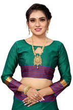 Vamika Ethnic Fire Green Cotton Silk Saree | Grocsy