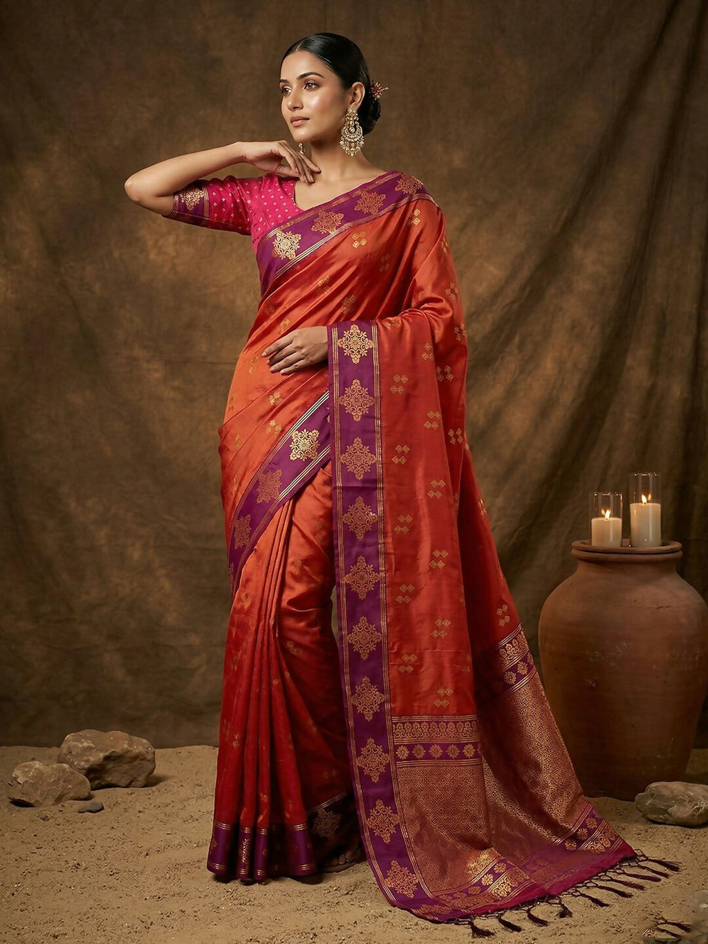 Shree Shyam Fashion Orange Soft Silk Saree | Grocsy