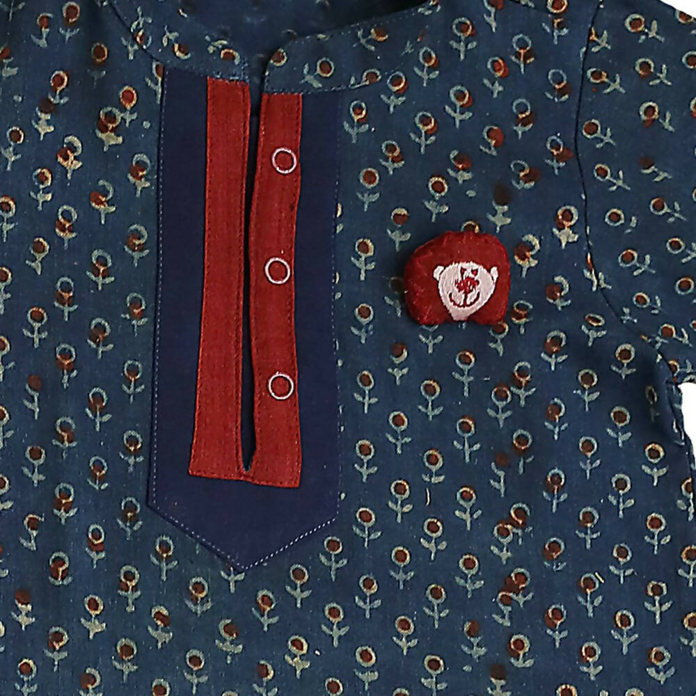 Mhyssa Scar Full Sleeve Blue Kurta With Full Length Maroon Pant Set For Kids | Grocsy
