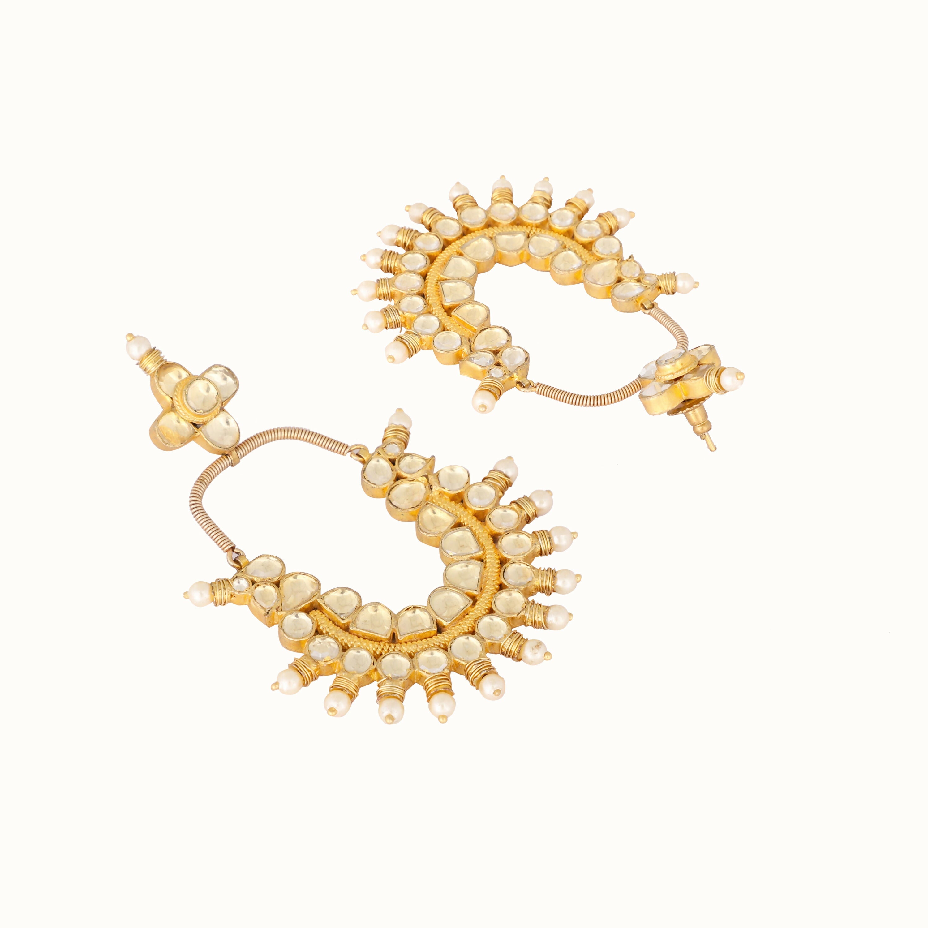Nuyug 22k Gold Plated Royal Pearl Accent Kundan Earrings | Grocsy