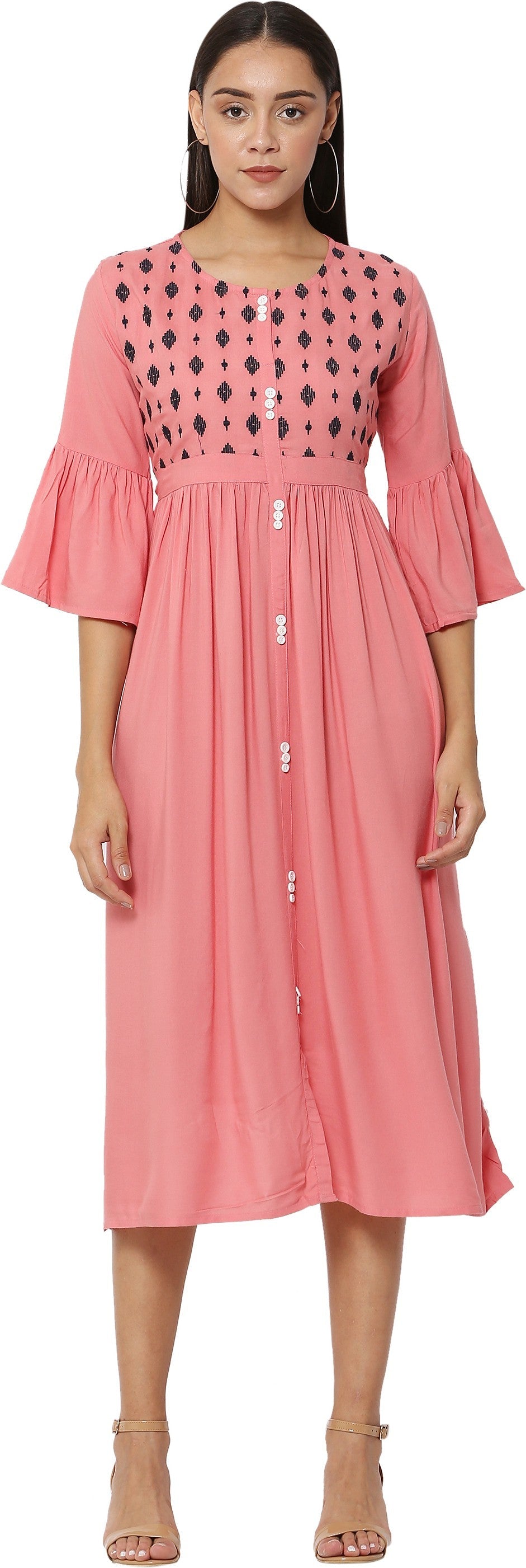 PAVONINE Gajri Color Embroidery Work With Button Dress For Women | Grocsy