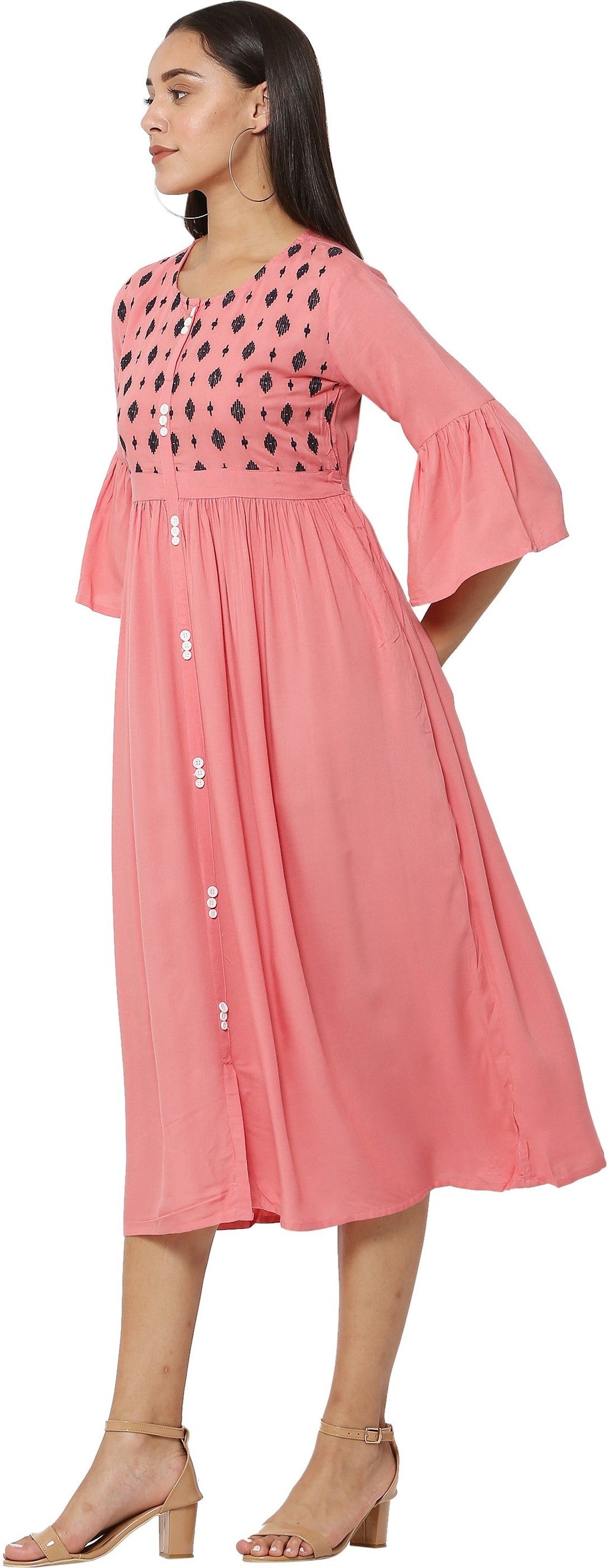 PAVONINE Gajri Color Embroidery Work With Button Dress For Women | Grocsy