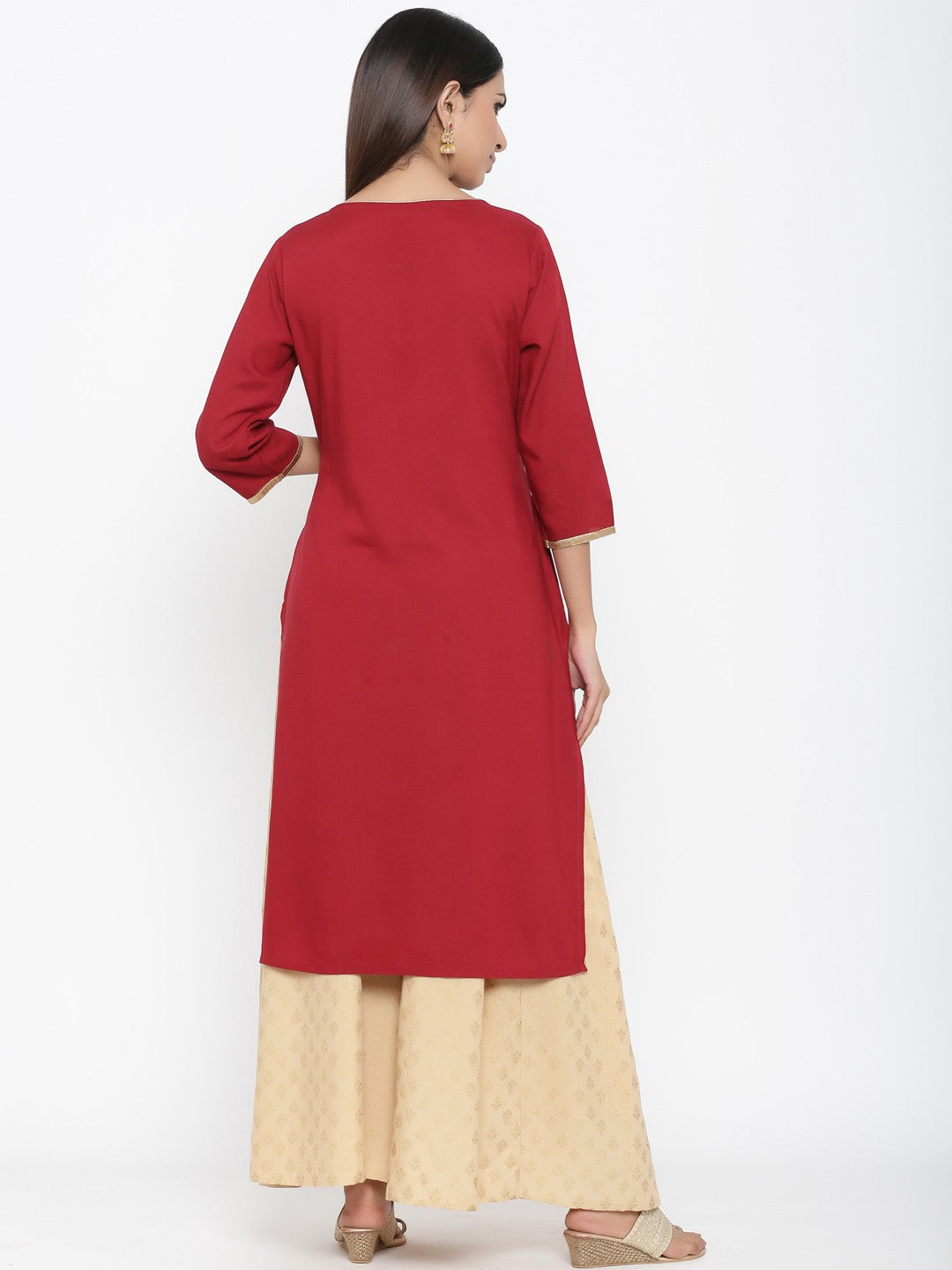 Juniper Maroon Rayon Printed Panelled Kurta | Grocsy