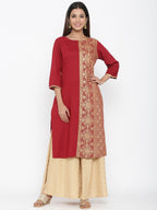 Juniper Maroon Rayon Printed Panelled Kurta | Grocsy