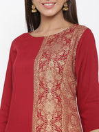 Juniper Maroon Rayon Printed Panelled Kurta | Grocsy