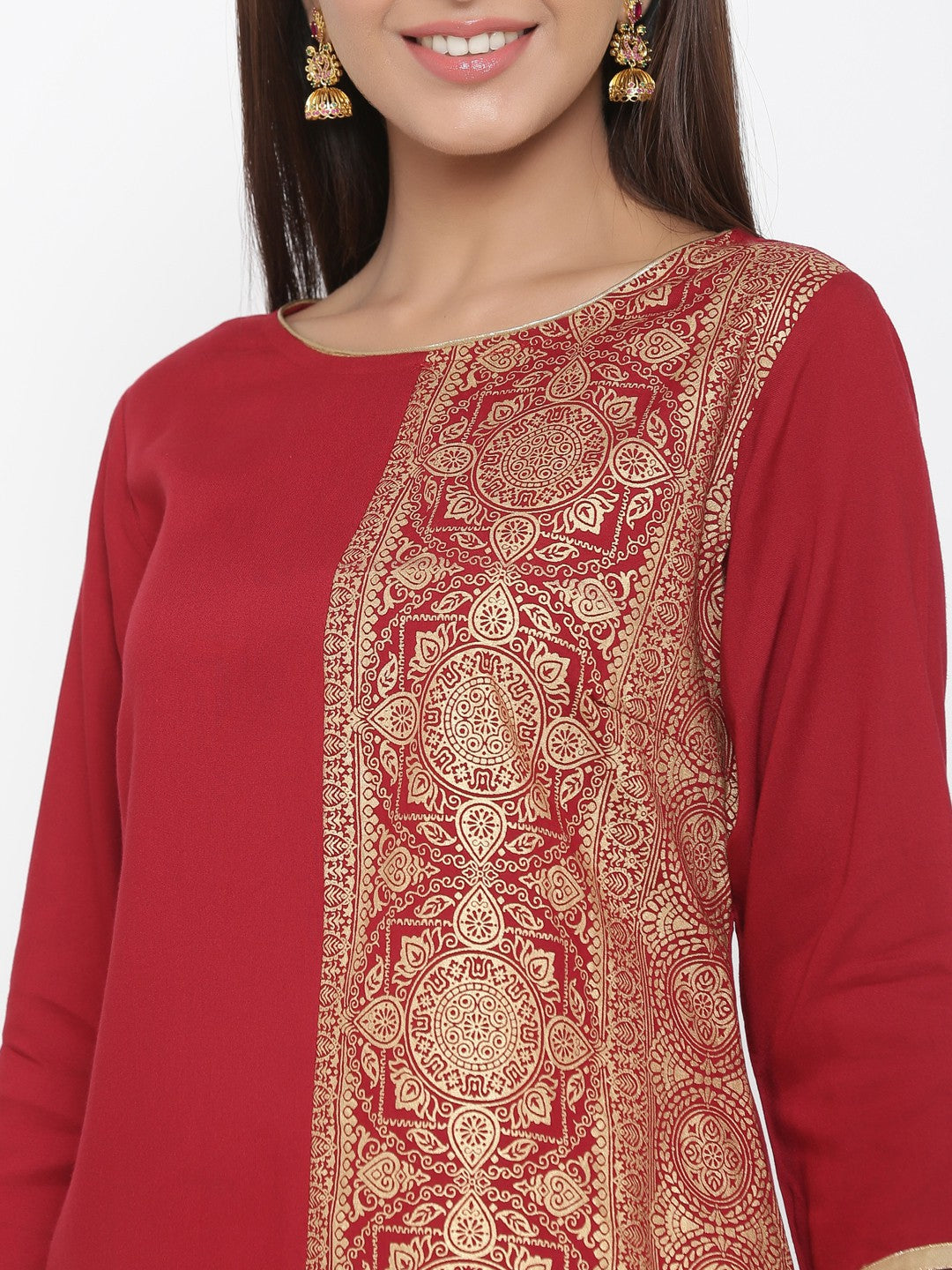 Juniper Maroon Rayon Printed Panelled Kurta | Grocsy