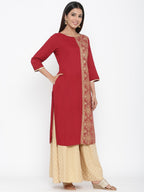 Juniper Maroon Rayon Printed Panelled Kurta | Grocsy