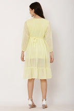 PAVONINE Lemon Color Georgette Fabric Lace Inserts Dress For Girls | Grocsy