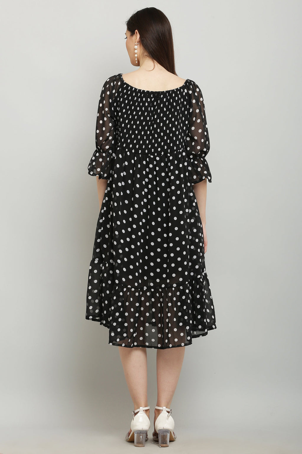 PAVONINE Polka Dots Body Kansai Black Dress For Women | Grocsy