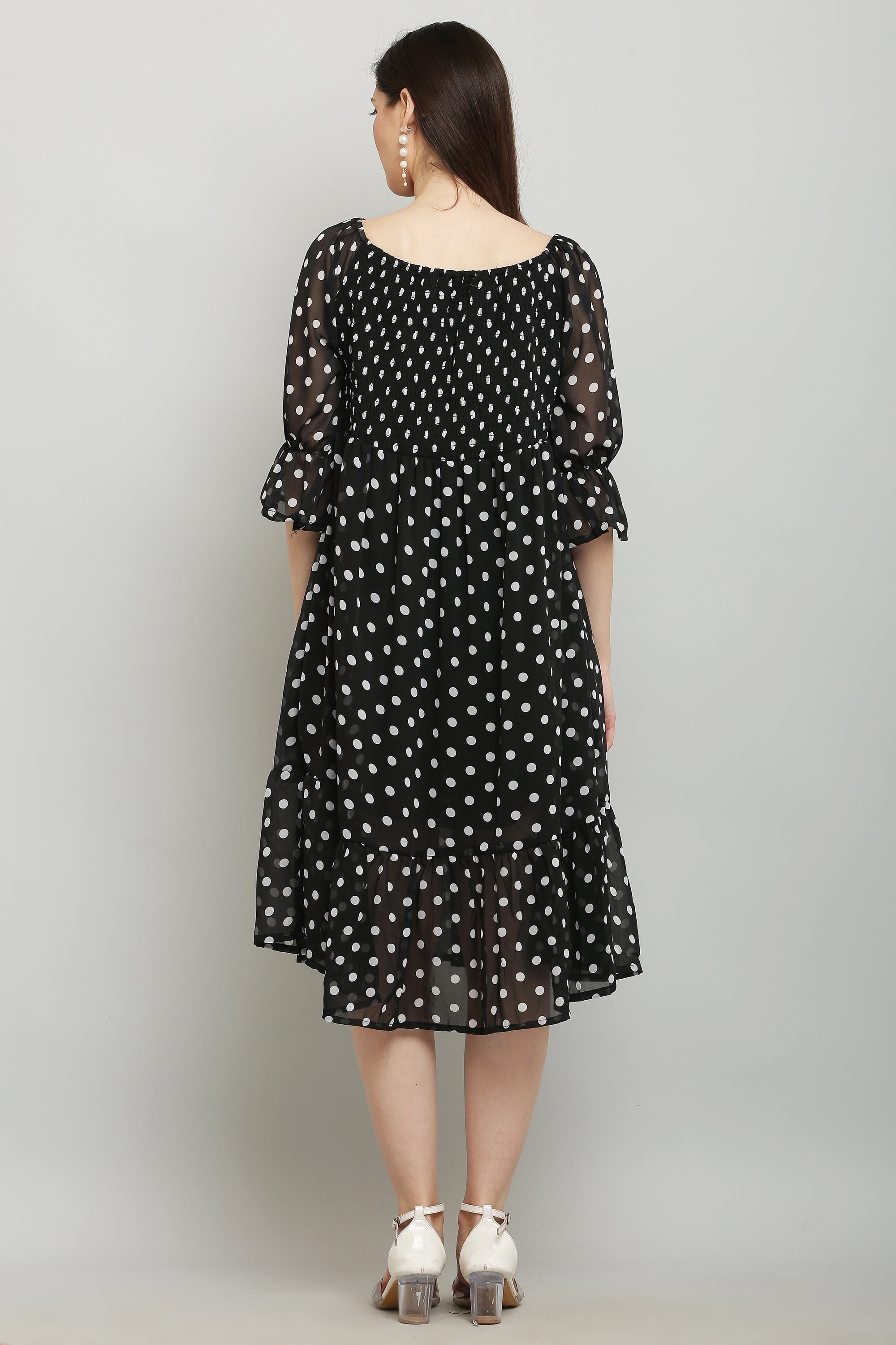 PAVONINE Polka Dots Body Kansai Black Dress For Women | Grocsy