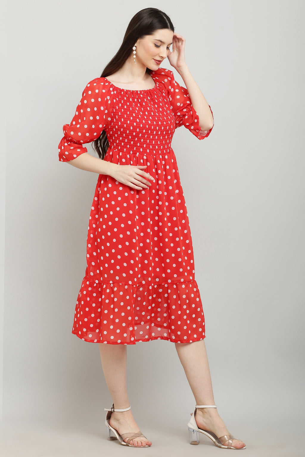PAVONINE Polka Dots Body Kansai Red Dress For Women | Grocsy