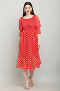 PAVONINE Polka Dots Body Kansai Red Dress For Women | Grocsy