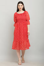 PAVONINE Polka Dots Body Kansai Red Dress For Women | Grocsy