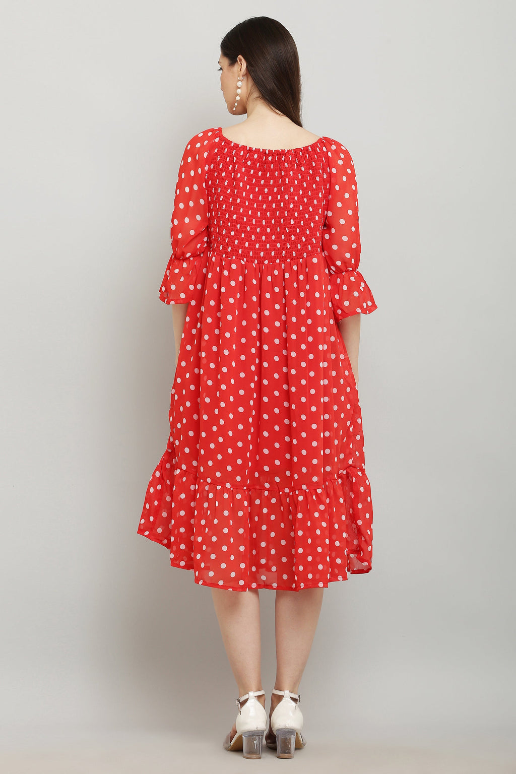 PAVONINE Polka Dots Body Kansai Red Dress For Women | Grocsy