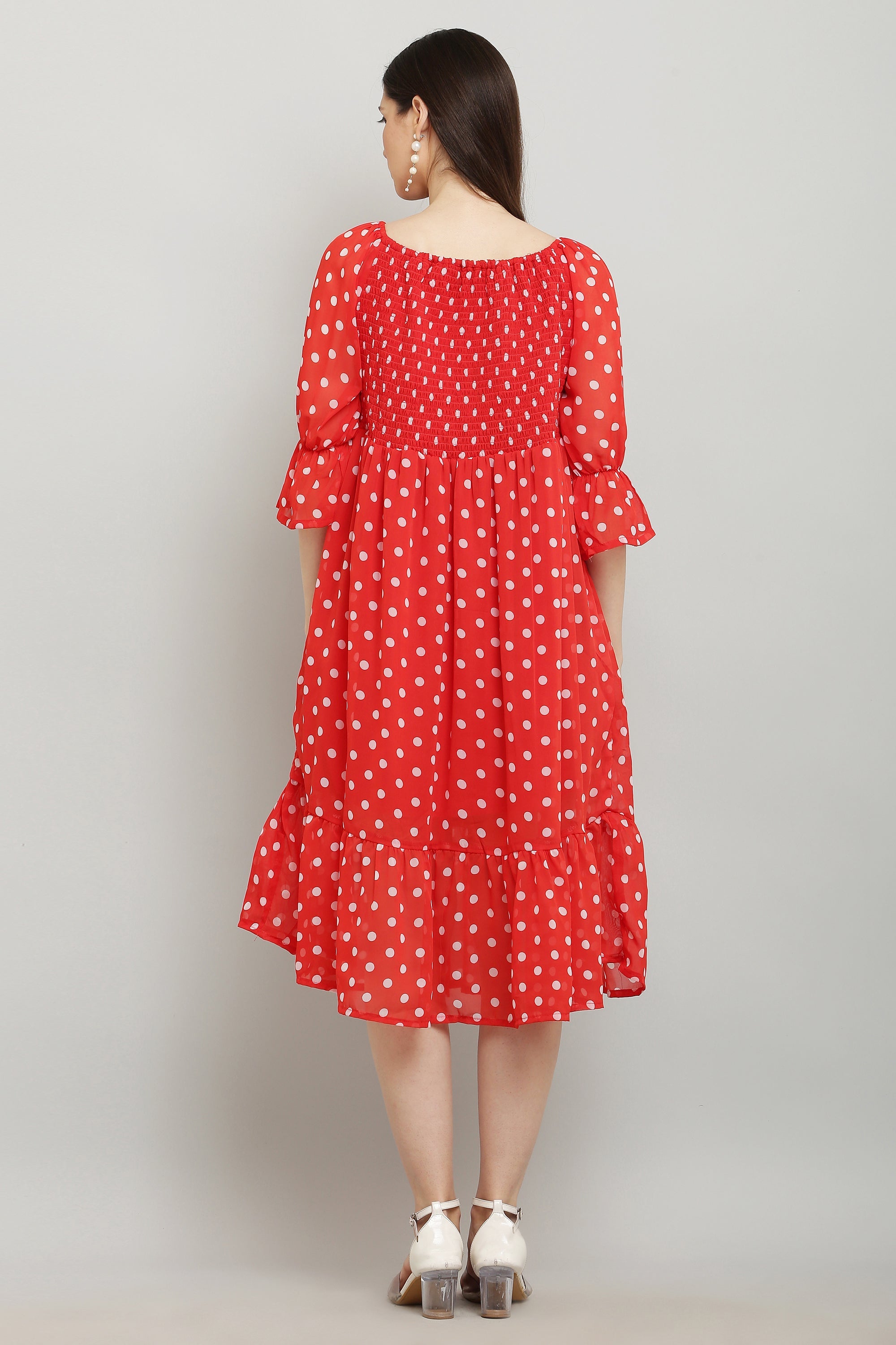 PAVONINE Polka Dots Body Kansai Red Dress For Women | Grocsy