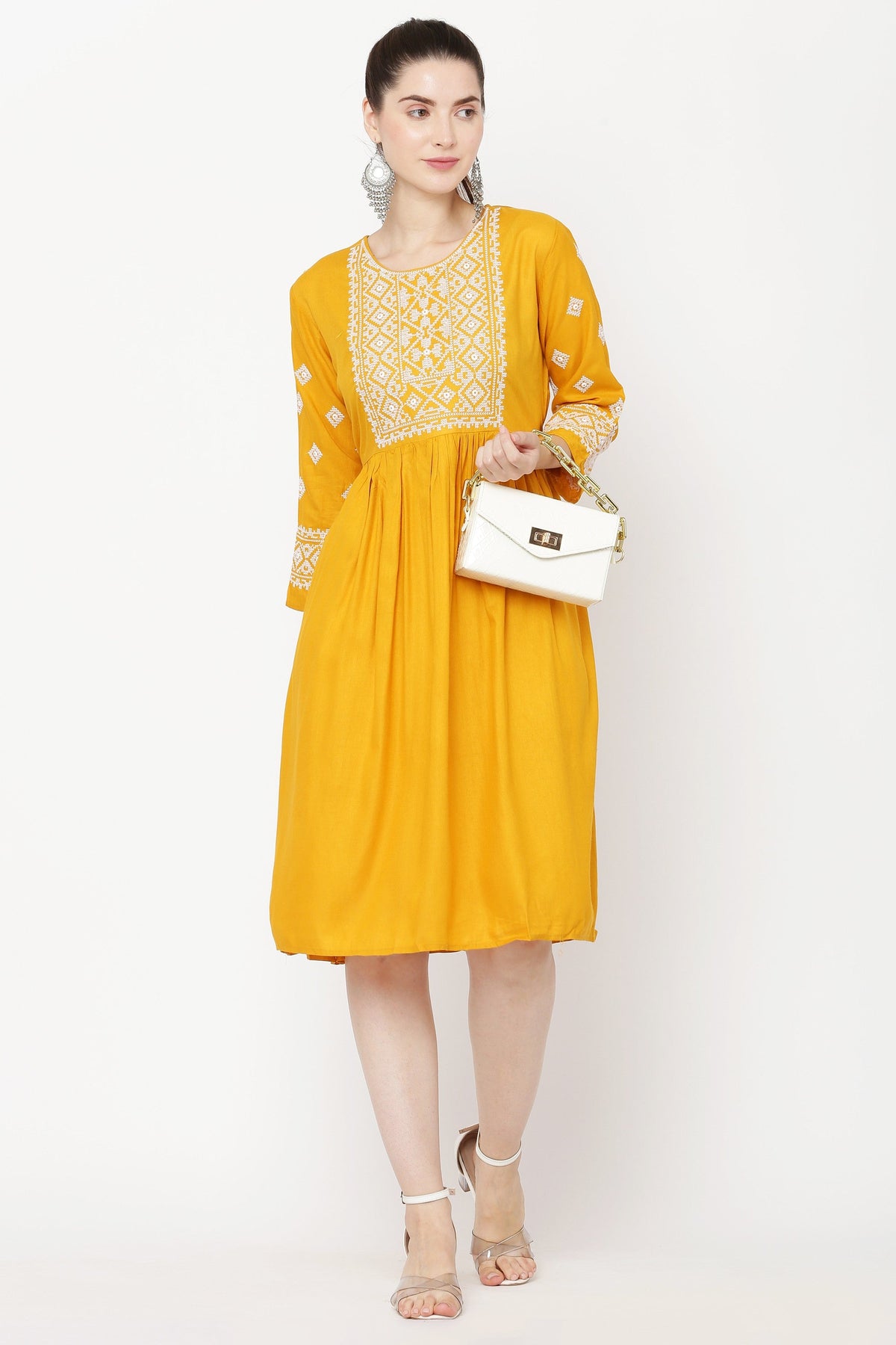 PAVONINE Gajri Color Burfi Design Embroidery Dress For Women | Grocsy