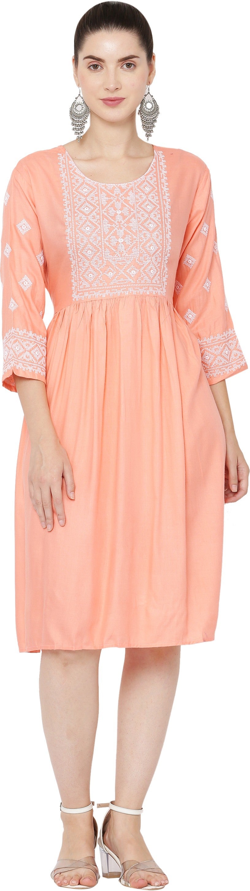 PAVONINE Mustard Color Burfi Design Embroidery Dress For Women | Grocsy