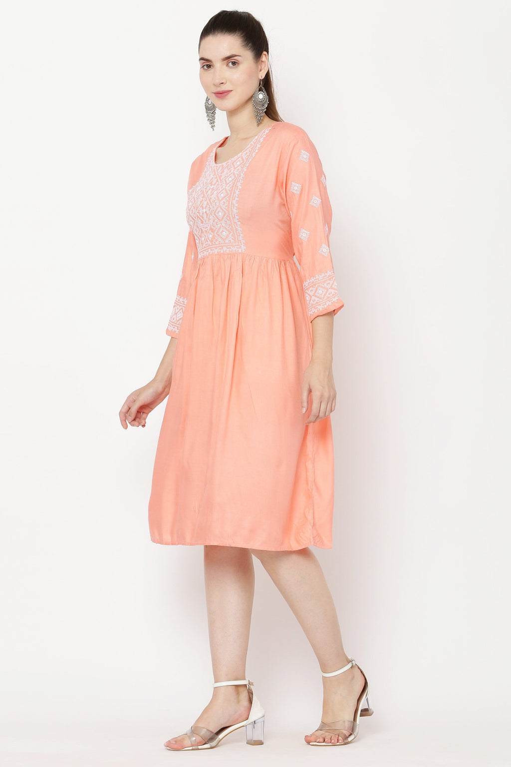 PAVONINE Mustard Color Burfi Design Embroidery Dress For Women | Grocsy